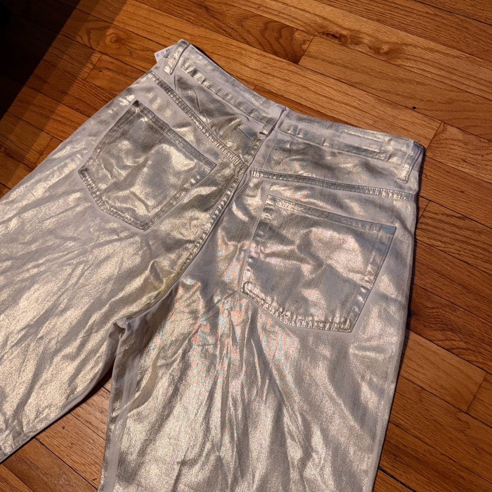 NWT Zara TRF Metallic Effect High-Waisted Jeans Straight wax coated relaxed fit - Picture 13 of 13